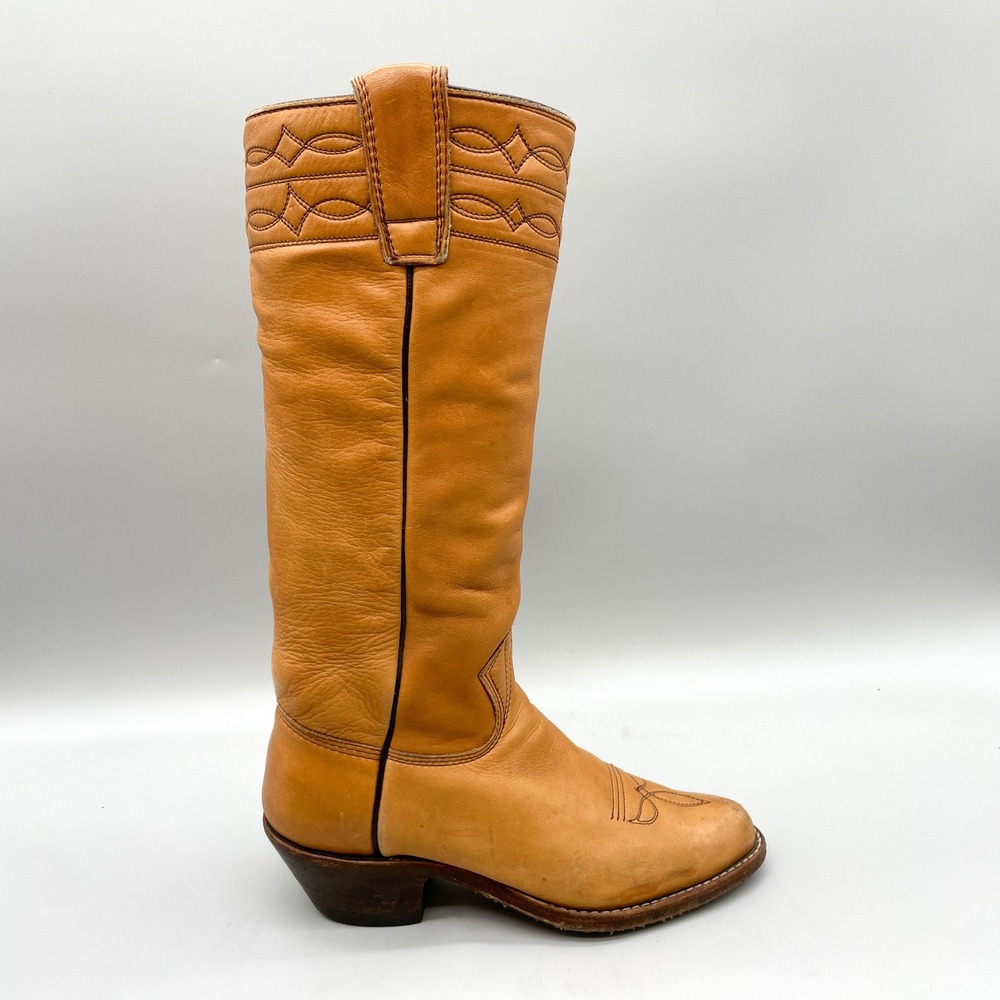 Stewart Boot Co Womens 5D Tan Leather Western Tall Boots Handmade Cowgirl Rustic